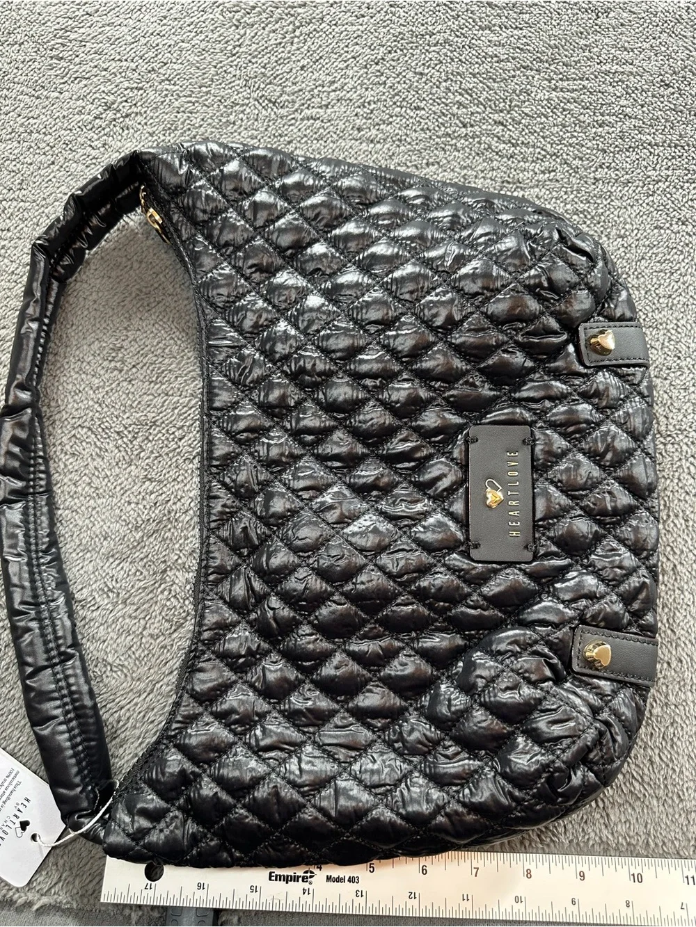 Heart Love by Charo Black Quilted Shoulder Hobo Bag New